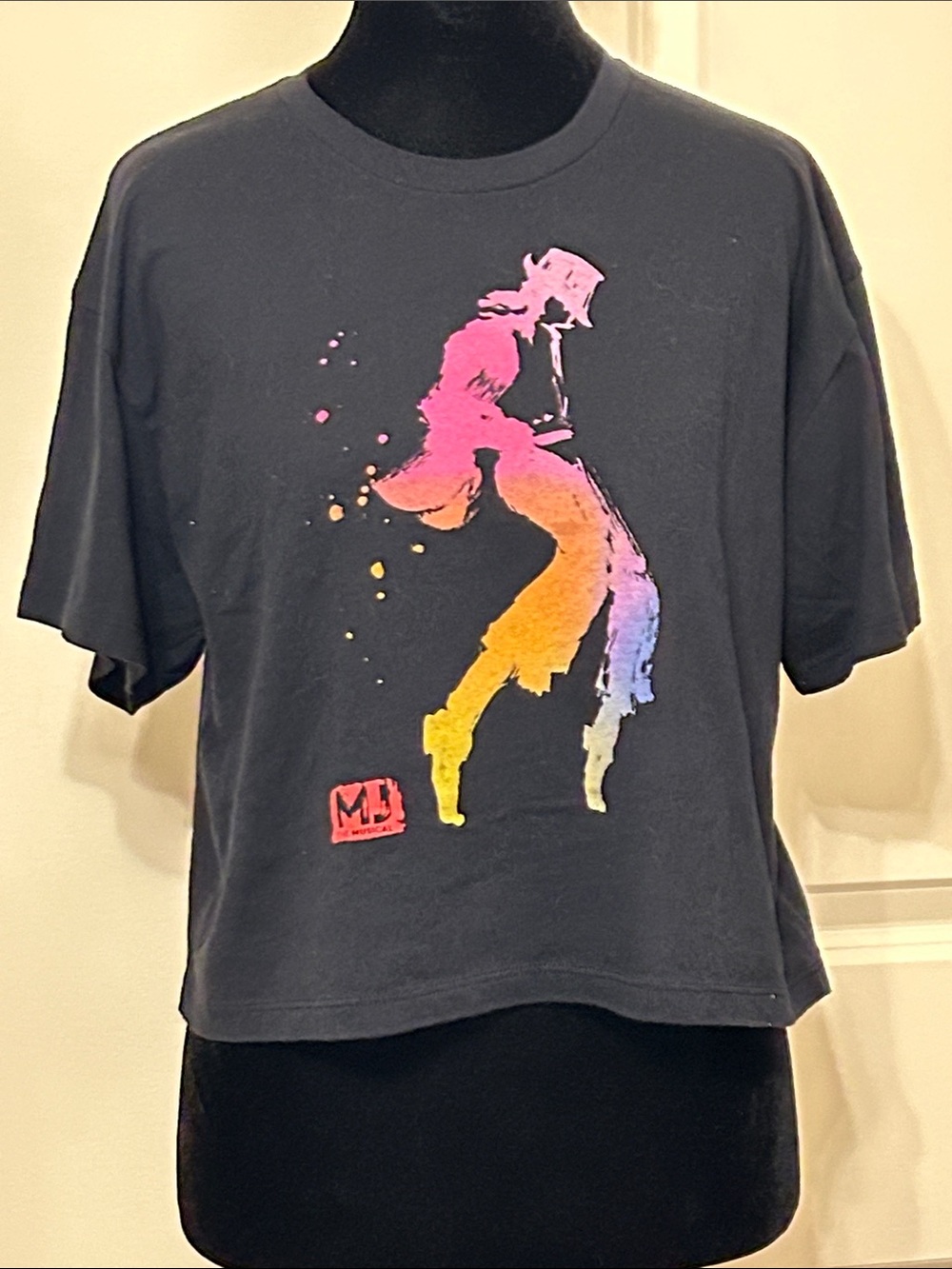 Black MJ The Musical Graphic Crop Tee with Michael Jackson Dance Silhouette
